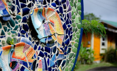 Ceramic mosaic dish with coral tropical fish in Hawi