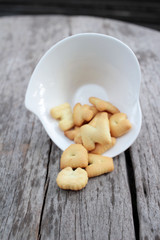 Salty crackers delicious is on the wood background