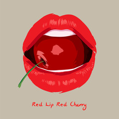red lips with cherry vector