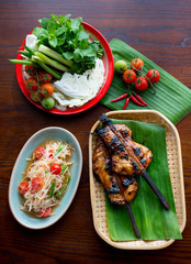 Thai papaya sald with grill chicken.