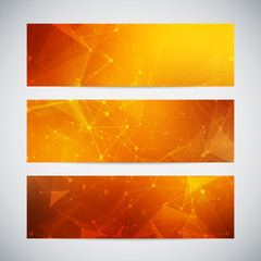 Vector banners set with polygonal abstract shapes, with circles