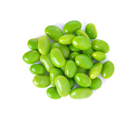 green soybeans on white background