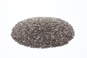 Heap of chia seeds isolated on white background