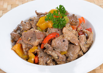 stir fry pork with pepper chilli. thailand food