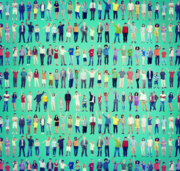 Multiethnic Casual People Togetherness Celebration Arms Raised C