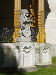 Lion statue. Hluboka castle, South Bohemia