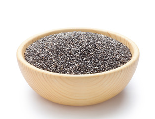 Chia seeds in wooden bowl