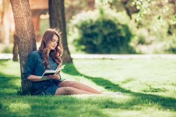 Girl reading a book in park