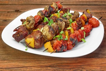Barbecue Beef Kebabs On The Plate Close-up