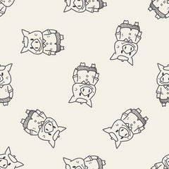 three little pigs doodle seamless pattern background