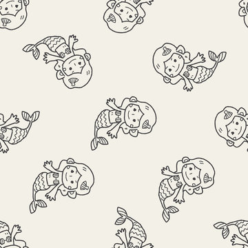 Mermaid Doodle Seamless Pattern Background