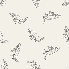 fish dinosaur doodle seamless pattern background