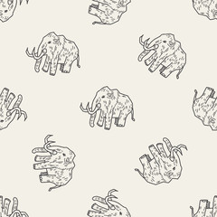 Mammoth doodle seamless pattern background