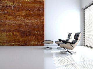 Armchair in an empty interior 3D rendering