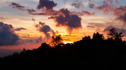 Silhouette Sunset over the Mountains and cloud sky