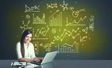 businesswoman with business diagrams