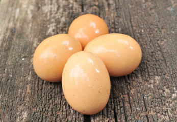 egg on wood background