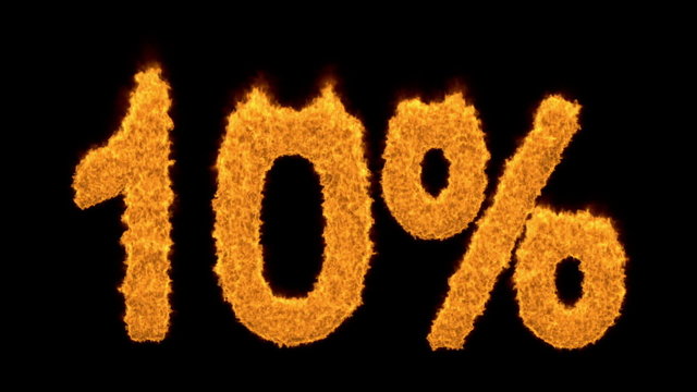 10 percent in fiery flaming golden numerals