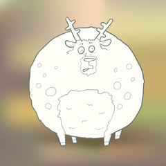 Vector Illustration Hand-drawn Round deer with spots on blurred