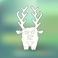 Vector Illustration Hand-drawn angry deer with long horns on