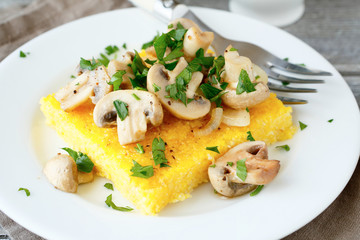 Italian nutritious polenta with mushrooms