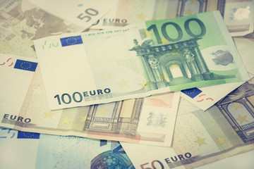 Money, Euro currency bills - vintage tone