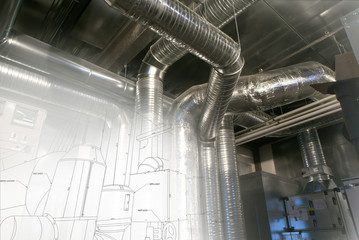 Sketch of piping design mixed with Ventilation pipes of an air c