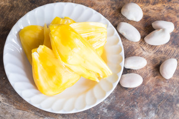 Jackfruits in white plate