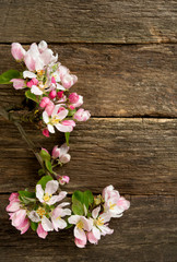 Fototapeta na wymiar apple blossoms on wooden surface
