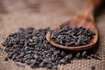 Dry green tea leaves