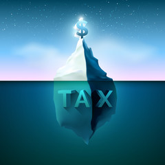 Iceberg with star lighting in sky.compare of earnings and tax co