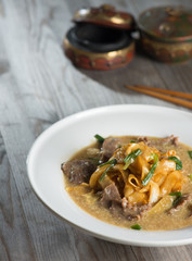 wat tan hor, popular cantonese fried noodle with beef