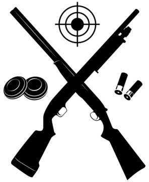 Vector target with two shotguns and ammunition and plates