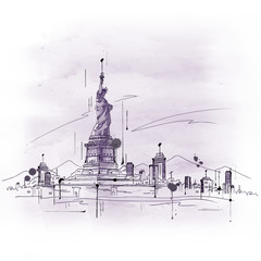Obraz premium Hand drawn sketch of the Statue of Liberty