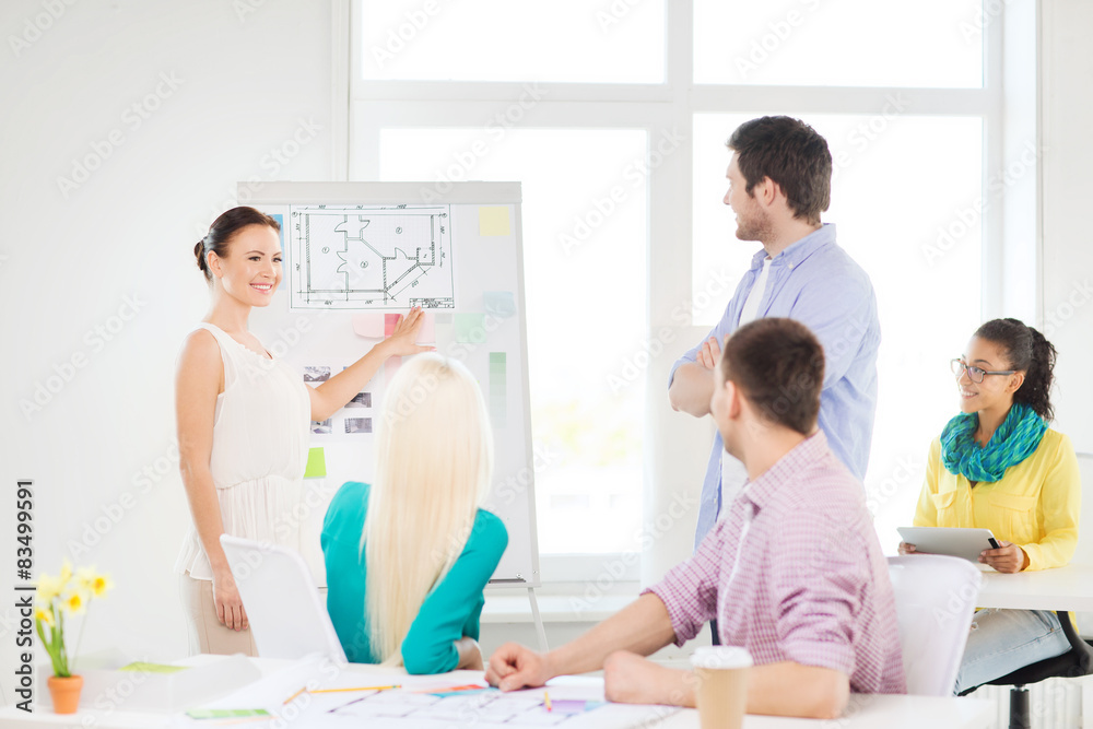 Poster interior designers having meeting in office