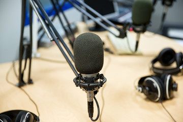 microphone at recording studio or radio station