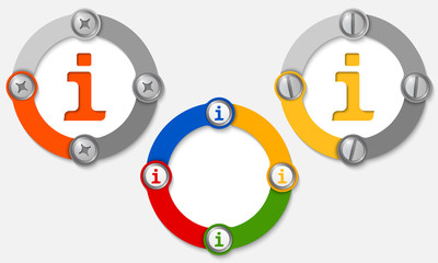 Set of three colored frames and info symbol