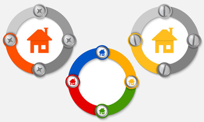 Set of three colored frames and home icon