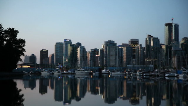 City of Vancouver BC Canada with Water Reflection at Sunrise