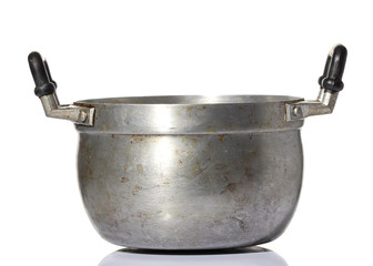  Old stainless steel pot. Isolated on white background