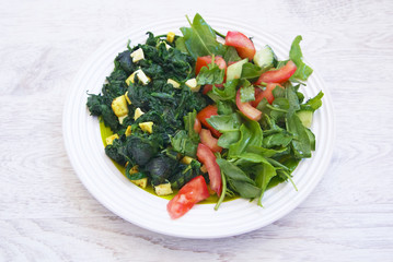 palak paneer food and fresh green salad