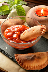 homemade tuna patty with tomato sauce
