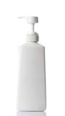  plastic bottles of body care and beauty products on white