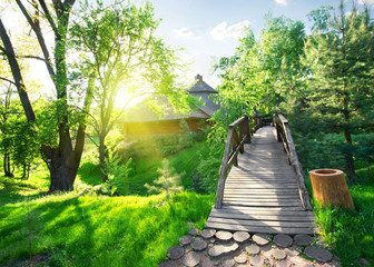 House of log and bridge