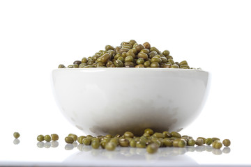 Mung beans on white
