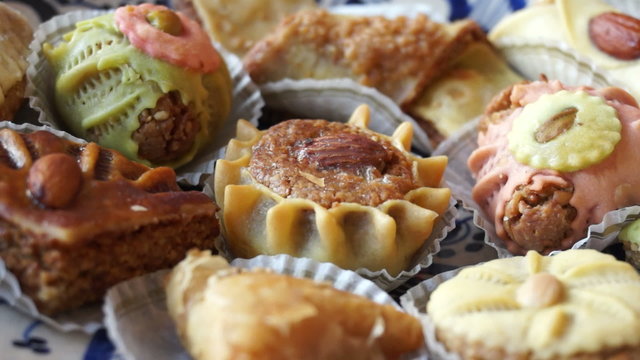 Oriental sweets turning slowly