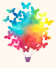 Fototapeta premium Watercolor_vintage_hot_air_balloon_Celebration_festive_backgroun
