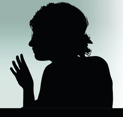woman silhouette with hand gesture hey