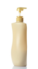  plastic bottles of body care and beauty products on white