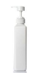 Bottle of moisturizer on white background